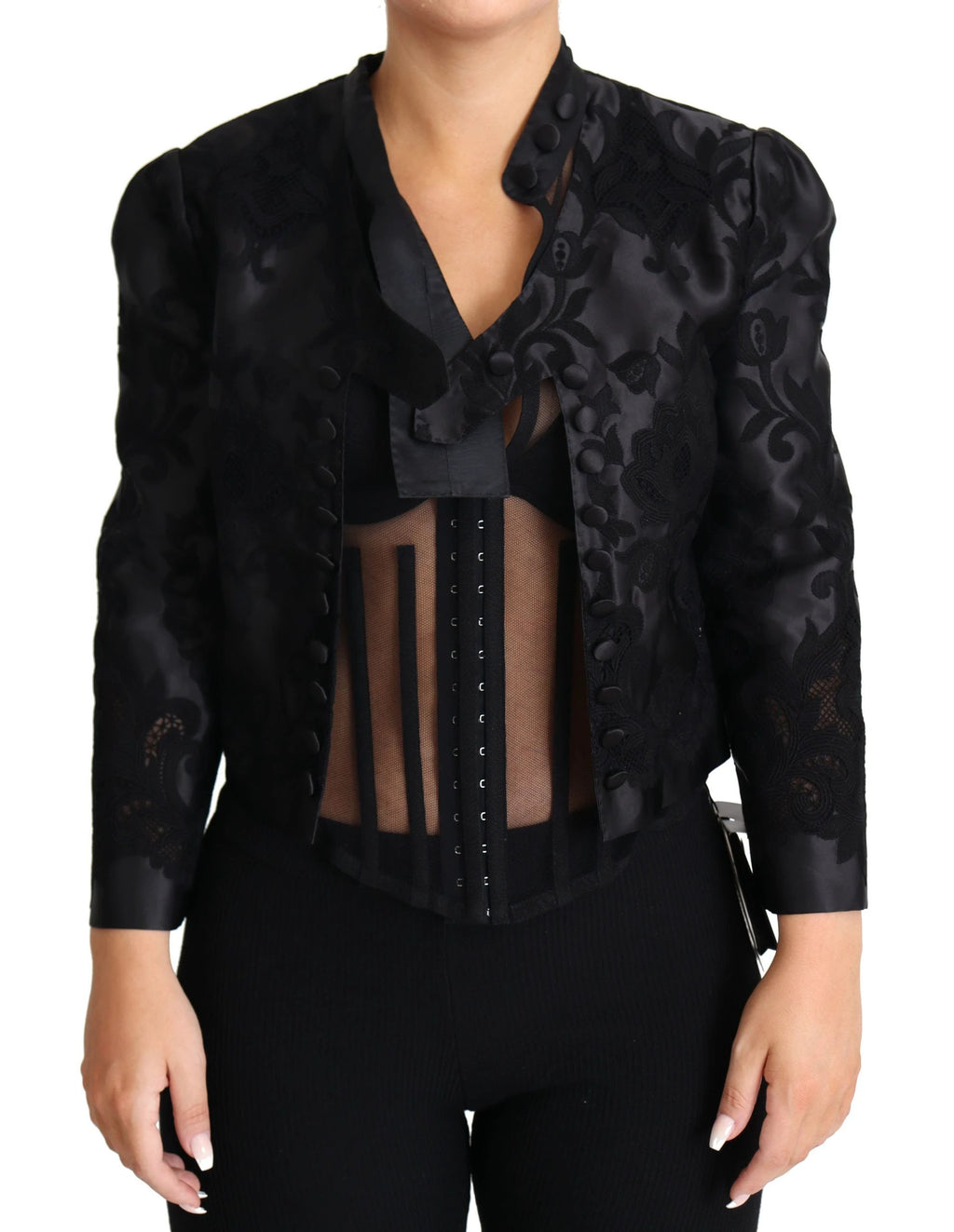 Dolce & Gabbana Black Lace Sheer Corset Organza Silk Jacket by Dolce & Gabbana
