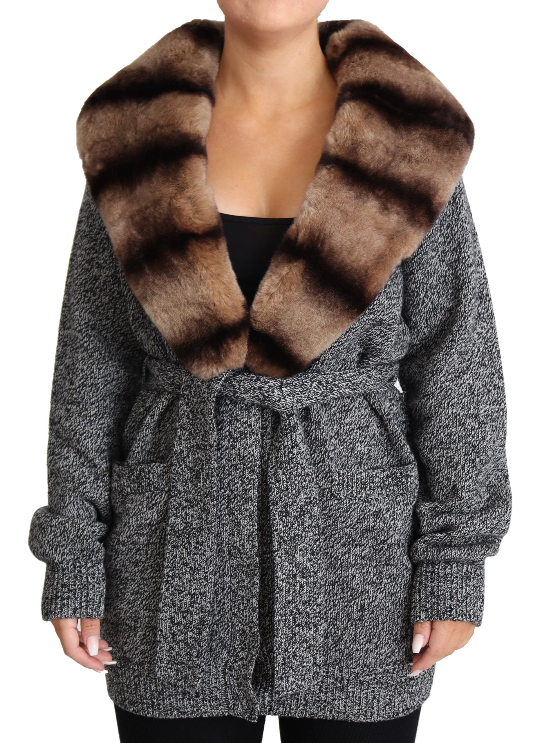 Dolce & Gabbana Gray Cardigan Fur Coat Cashmere Jacket by Dolce & Gabbana