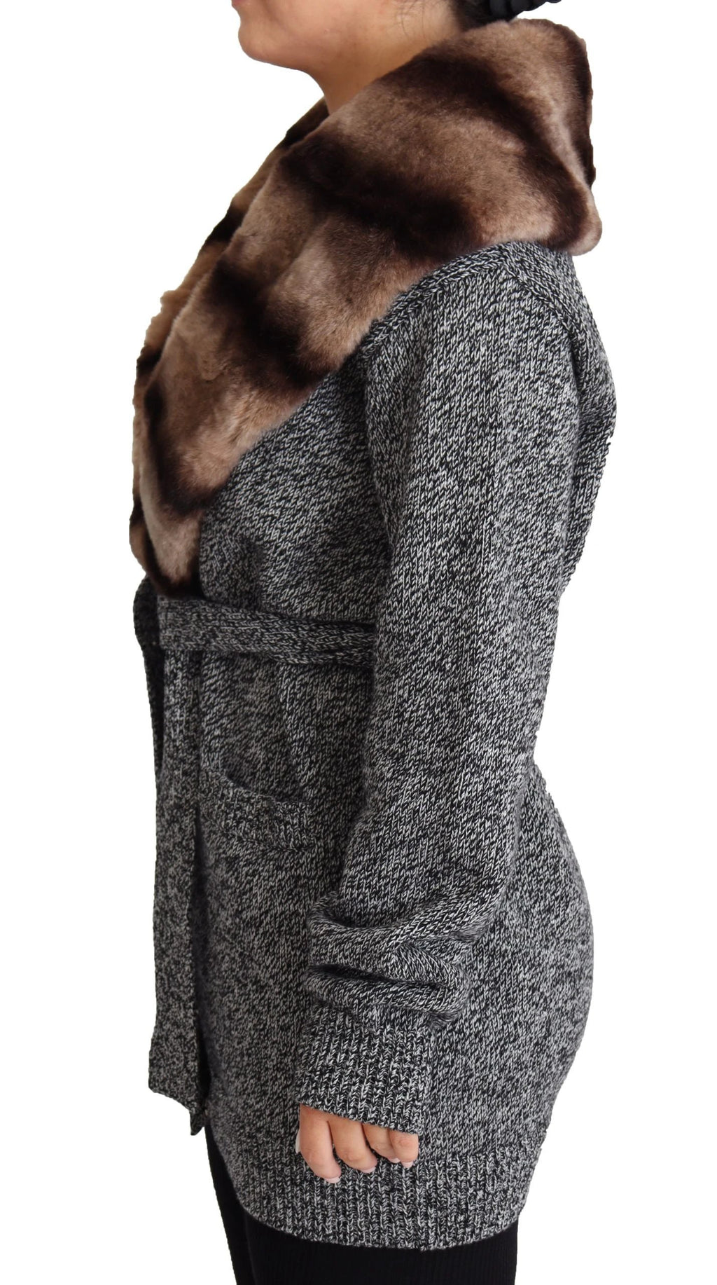 Dolce & Gabbana Gray Cardigan Fur Coat Cashmere Jacket by Dolce & Gabbana