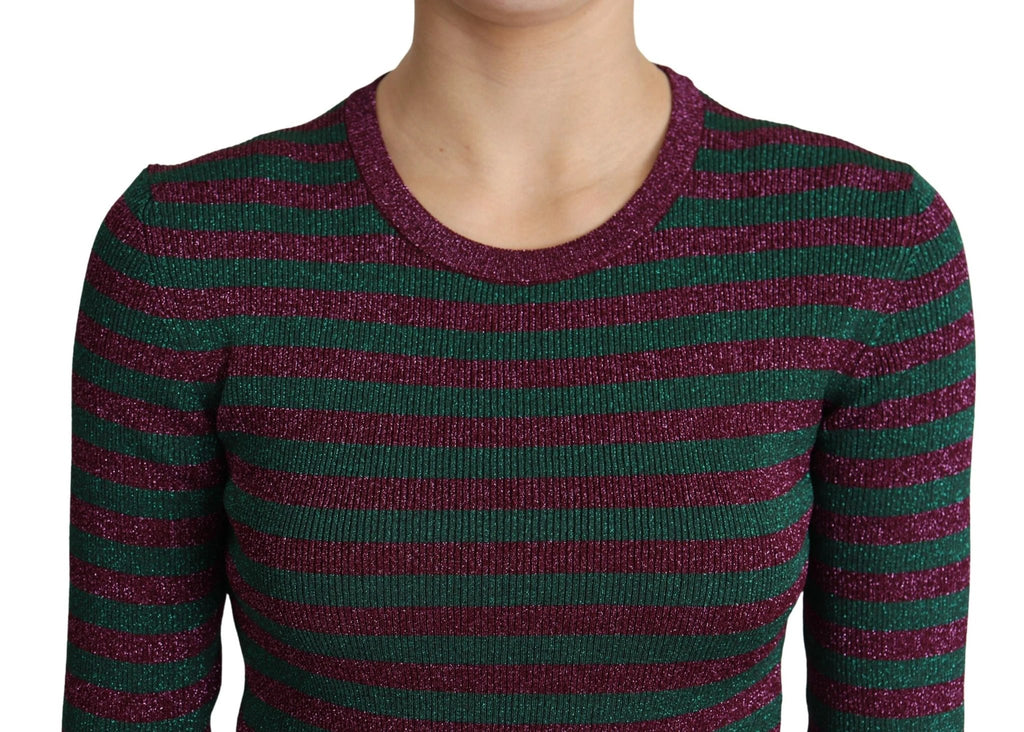 Dolce & Gabbana Multicolor Stripes Crew Neck Pullover Sweater by Dolce & Gabbana