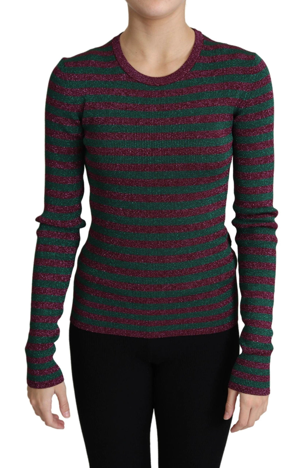Dolce & Gabbana Multicolor Stripes Crew Neck Pullover Sweater by Dolce & Gabbana