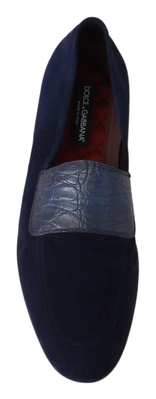 Dolce & Gabbana Blue Suede Caiman Loafers Slippers Shoes by Dolce & Gabbana