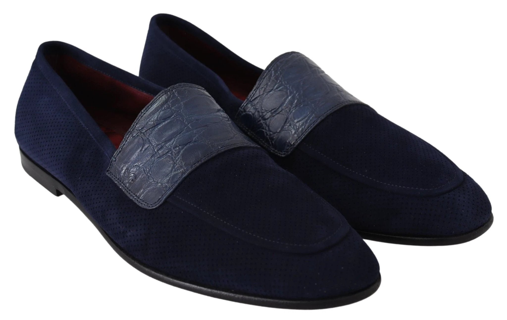 Dolce & Gabbana Blue Suede Caiman Loafers Slippers Shoes by Dolce & Gabbana