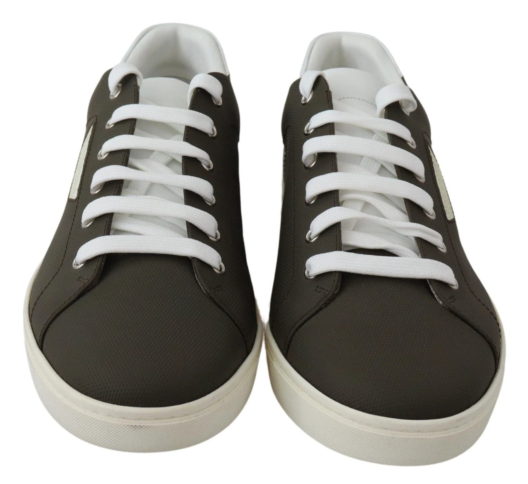 Dolce & Gabbana White Green Leather Low Top Sneakers Shoes by Dolce & Gabbana