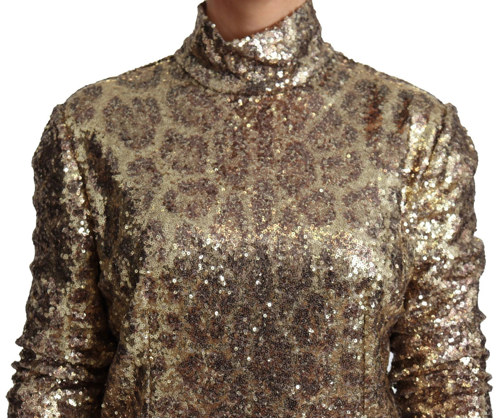 Dolce & Gabbana Brown Leopard Fit Turtleneck Sequin Sweater by Dolce & Gabbana