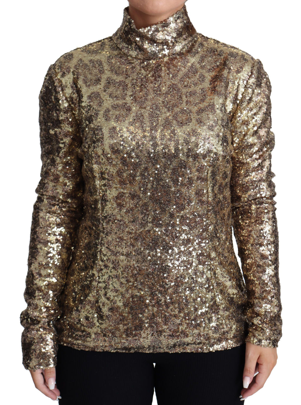 Dolce & Gabbana Brown Leopard Fit Turtleneck Sequin Sweater by Dolce & Gabbana