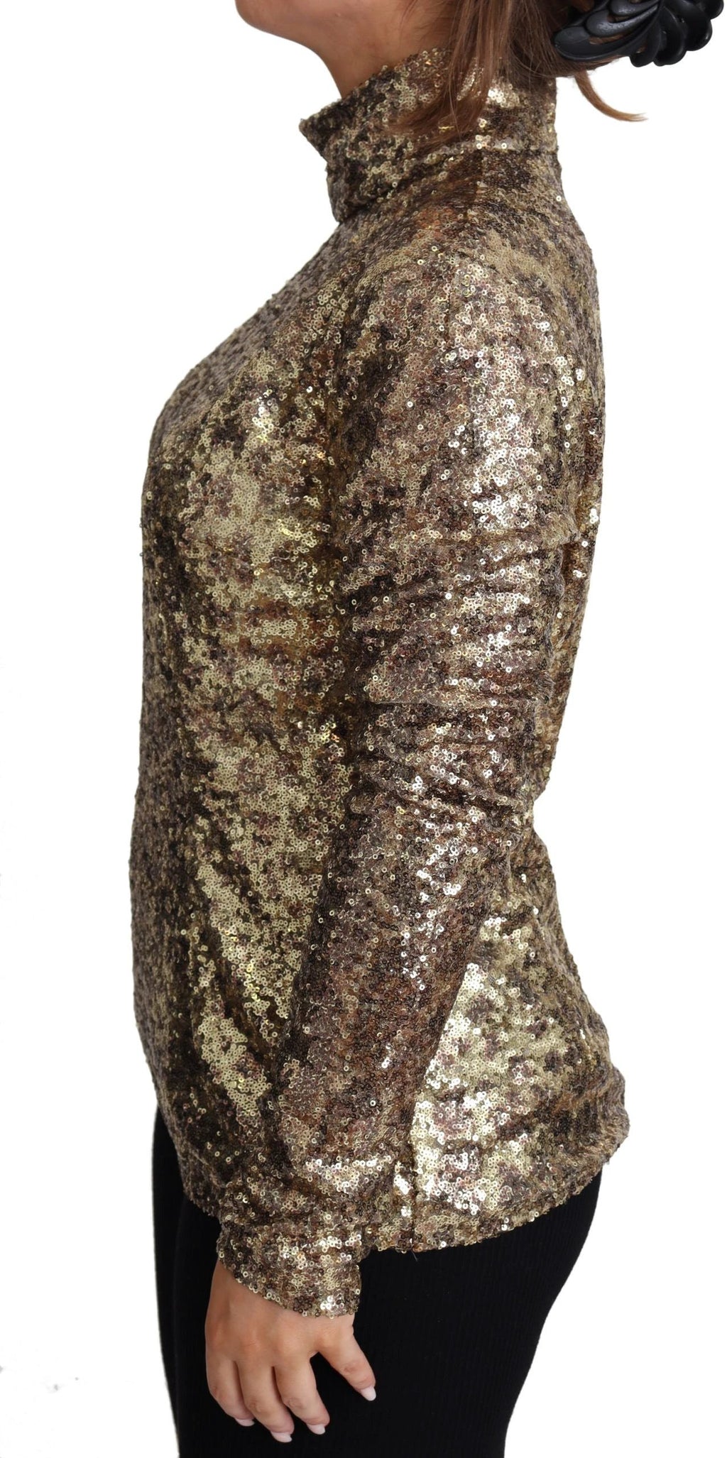 Dolce & Gabbana Brown Leopard Fit Turtleneck Sequin Sweater by Dolce & Gabbana