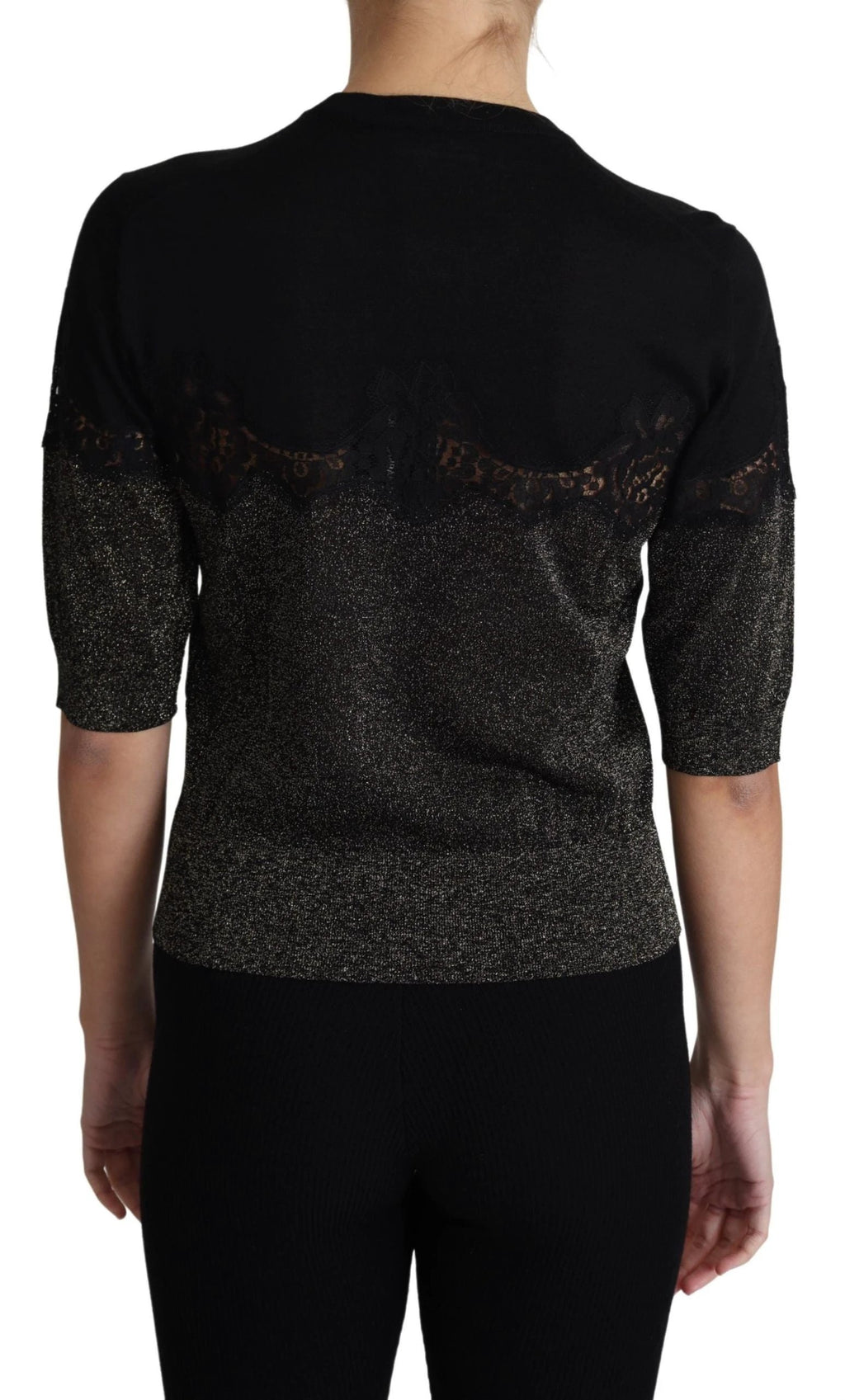 Dolce & Gabbana Black Shiny Lurex Lace Insert Pullover Top by Dolce & Gabbana