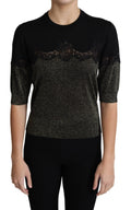 Dolce & Gabbana Black Shiny Lurex Lace Insert Pullover Top by Dolce & Gabbana