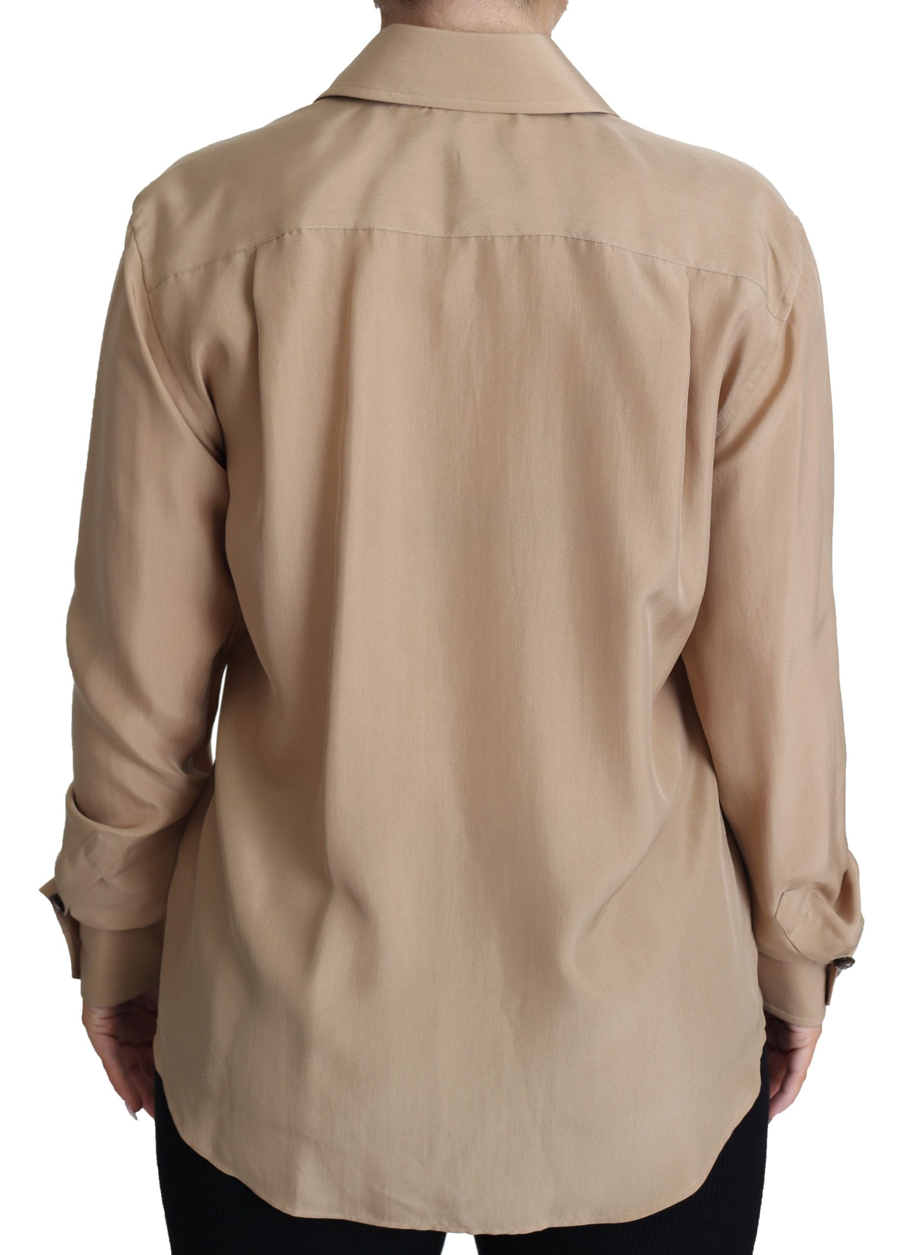 Dolce & Gabbana Beige Silk Shirt Decorative Buttons Top by Dolce & Gabbana