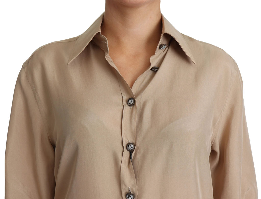 Dolce & Gabbana Beige Silk Shirt Decorative Buttons Top by Dolce & Gabbana