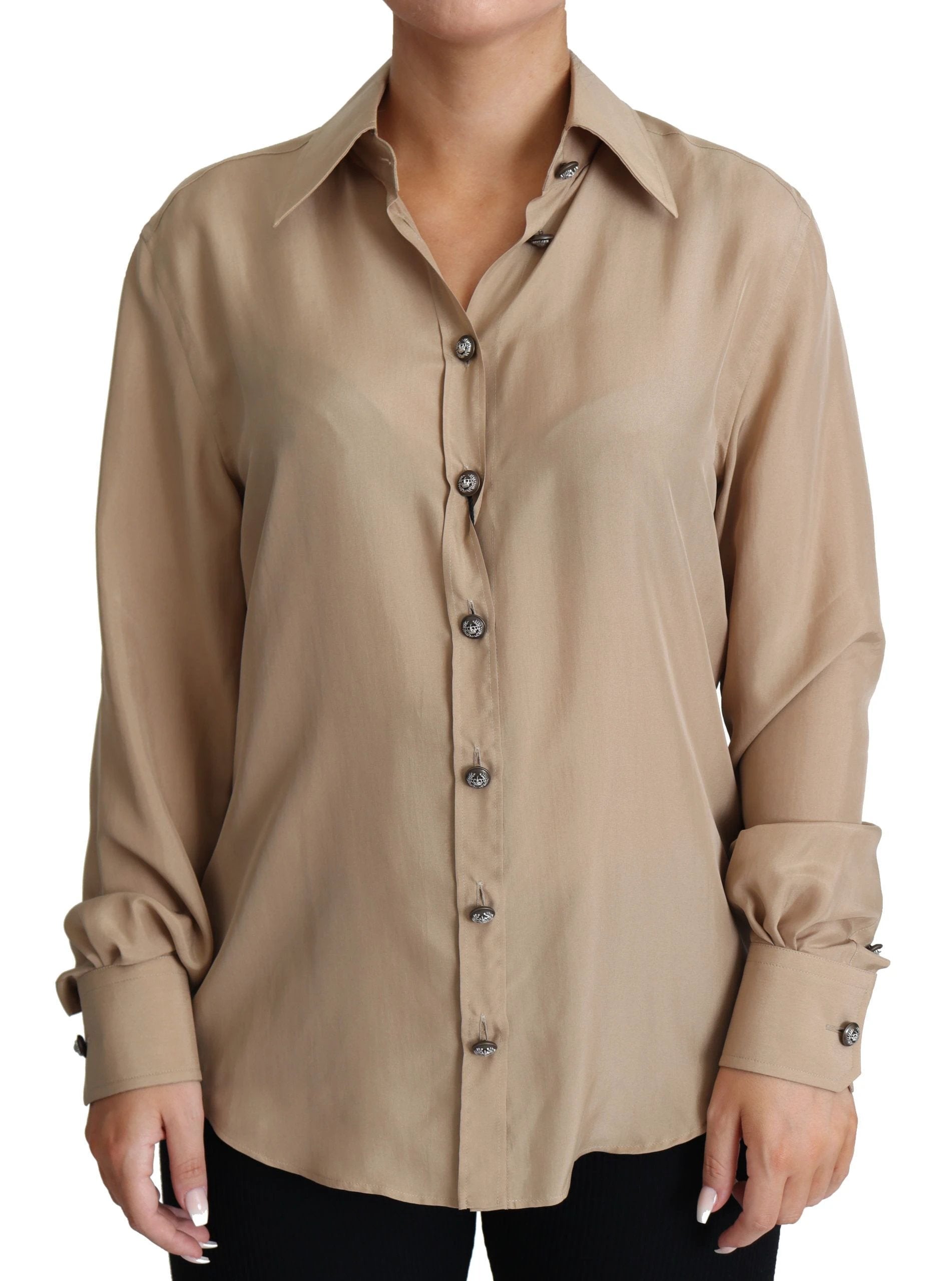 Dolce & Gabbana Beige Silk Shirt Decorative Buttons Top by Dolce & Gabbana