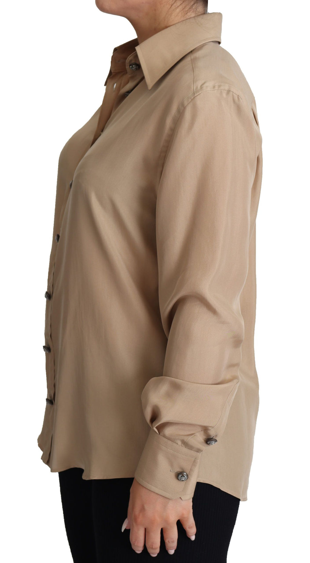 Dolce & Gabbana Beige Silk Shirt Decorative Buttons Top by Dolce & Gabbana