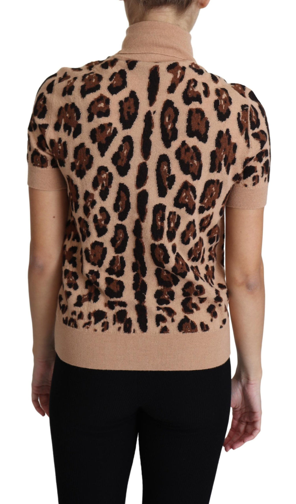 Dolce & Gabbana Beige Leopard Print Virgin Wool Turtleneck Top by Dolce & Gabbana