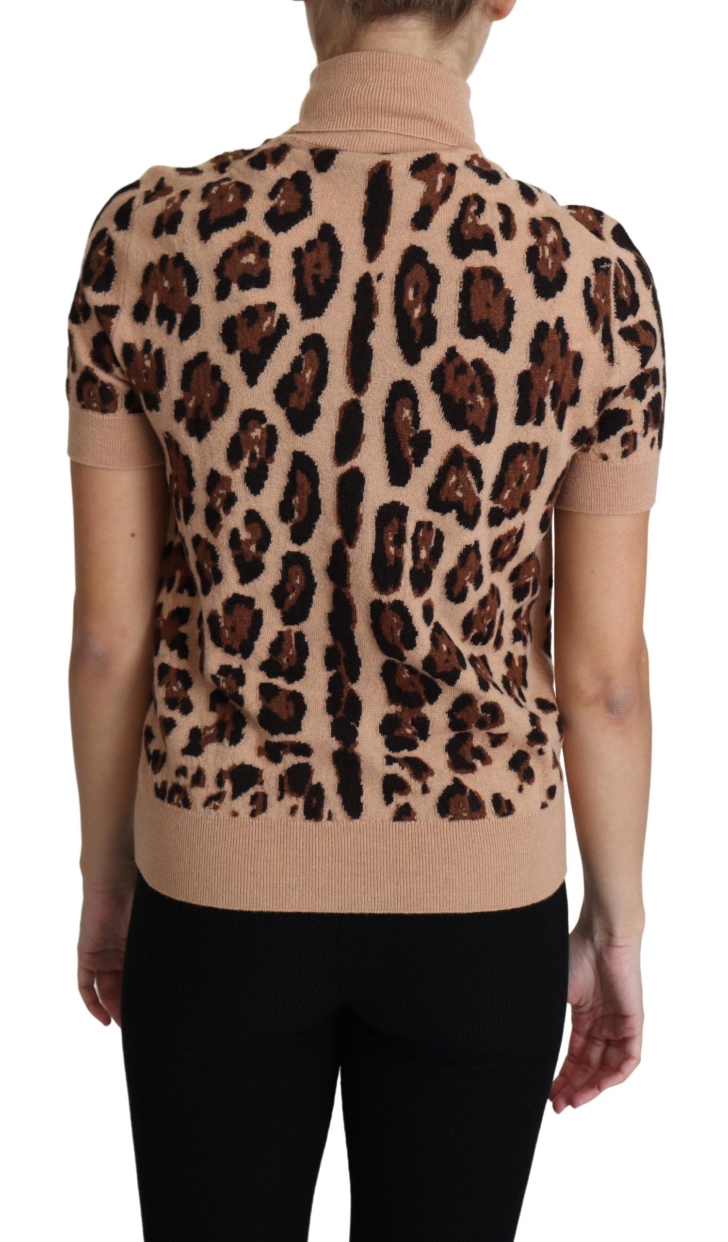 Dolce & Gabbana Beige Leopard Print Virgin Wool Turtleneck Top by Dolce & Gabbana