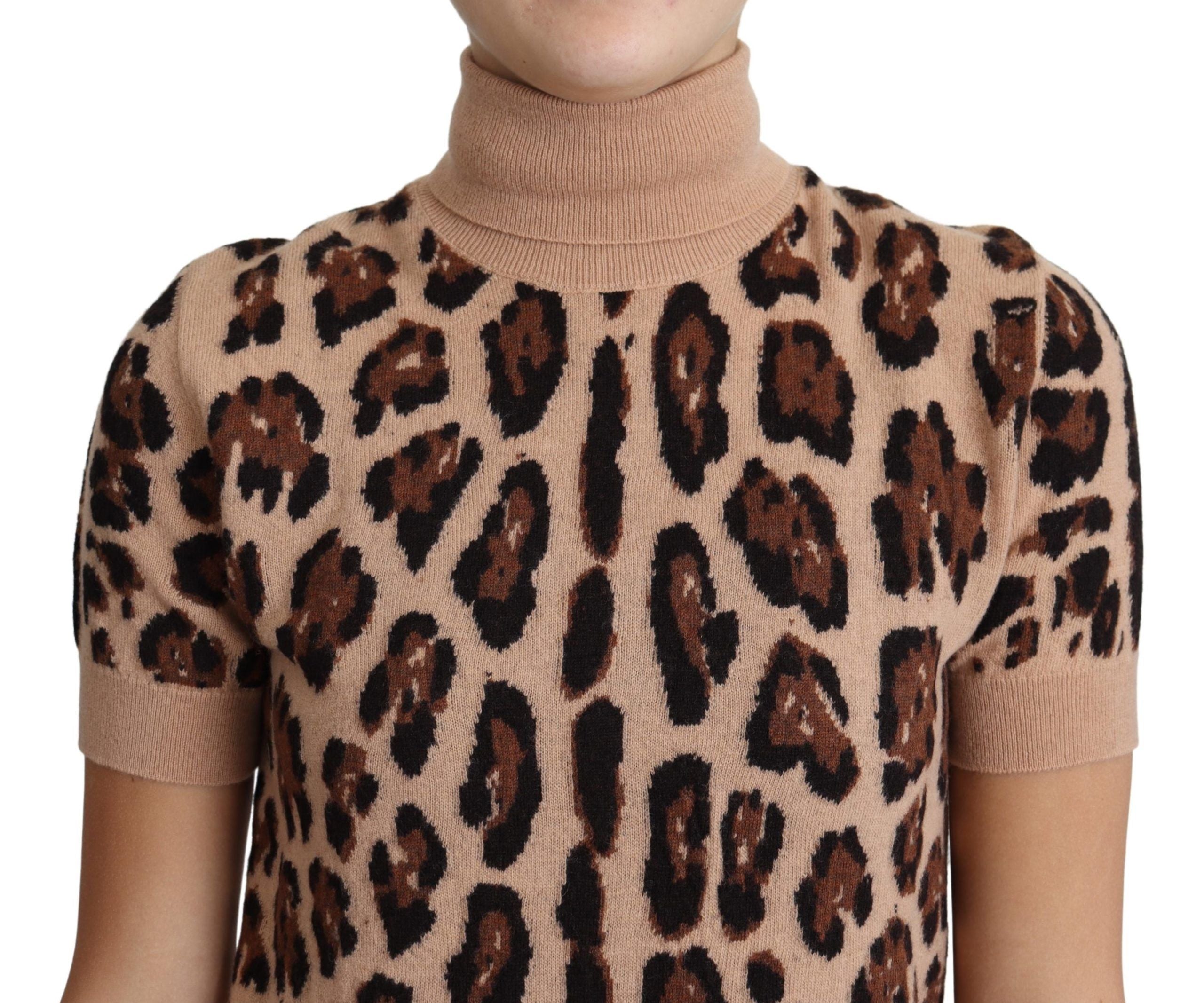 Dolce & Gabbana Beige Leopard Print Virgin Wool Turtleneck Top by Dolce & Gabbana