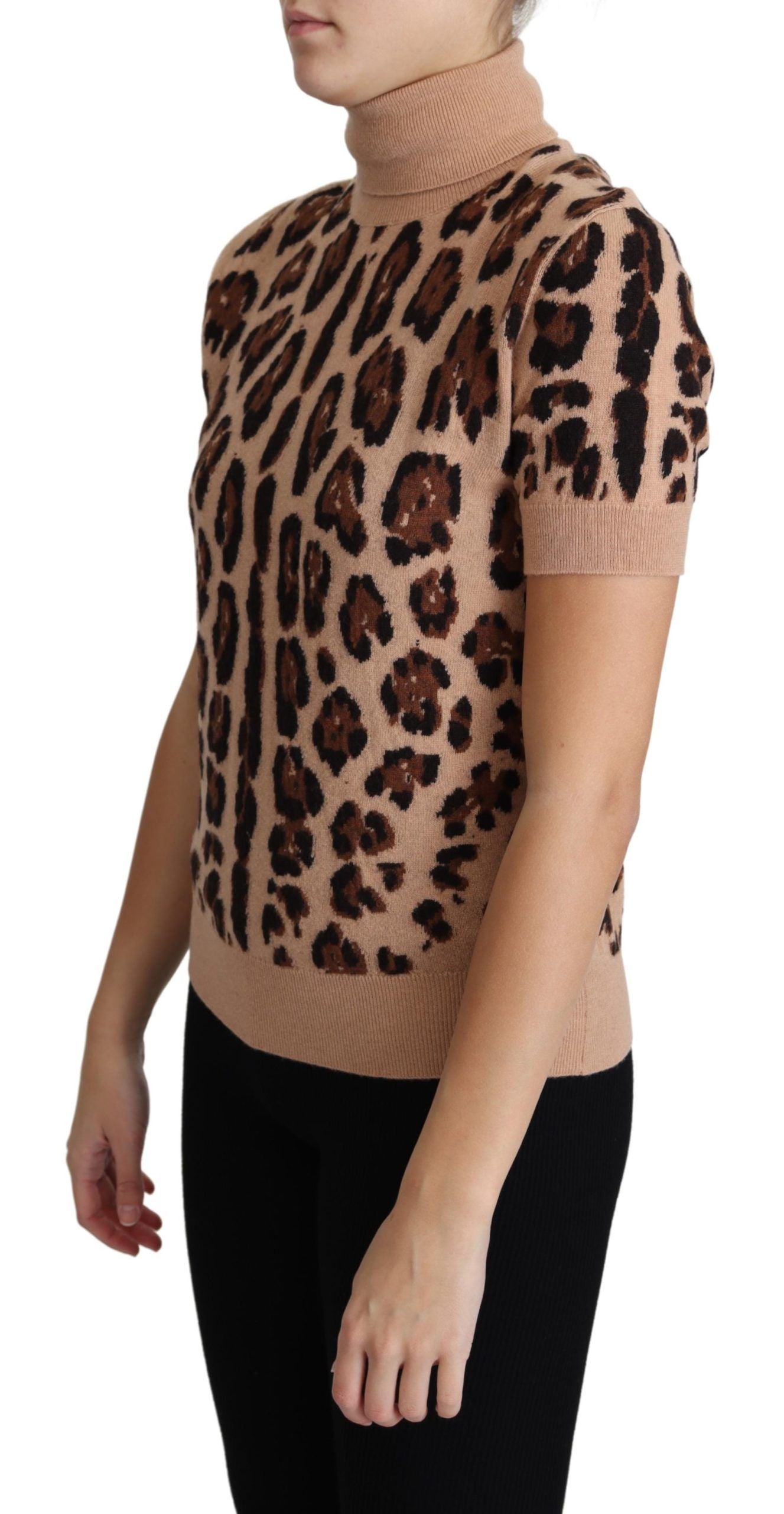 Dolce & Gabbana Beige Leopard Print Virgin Wool Turtleneck Top by Dolce & Gabbana