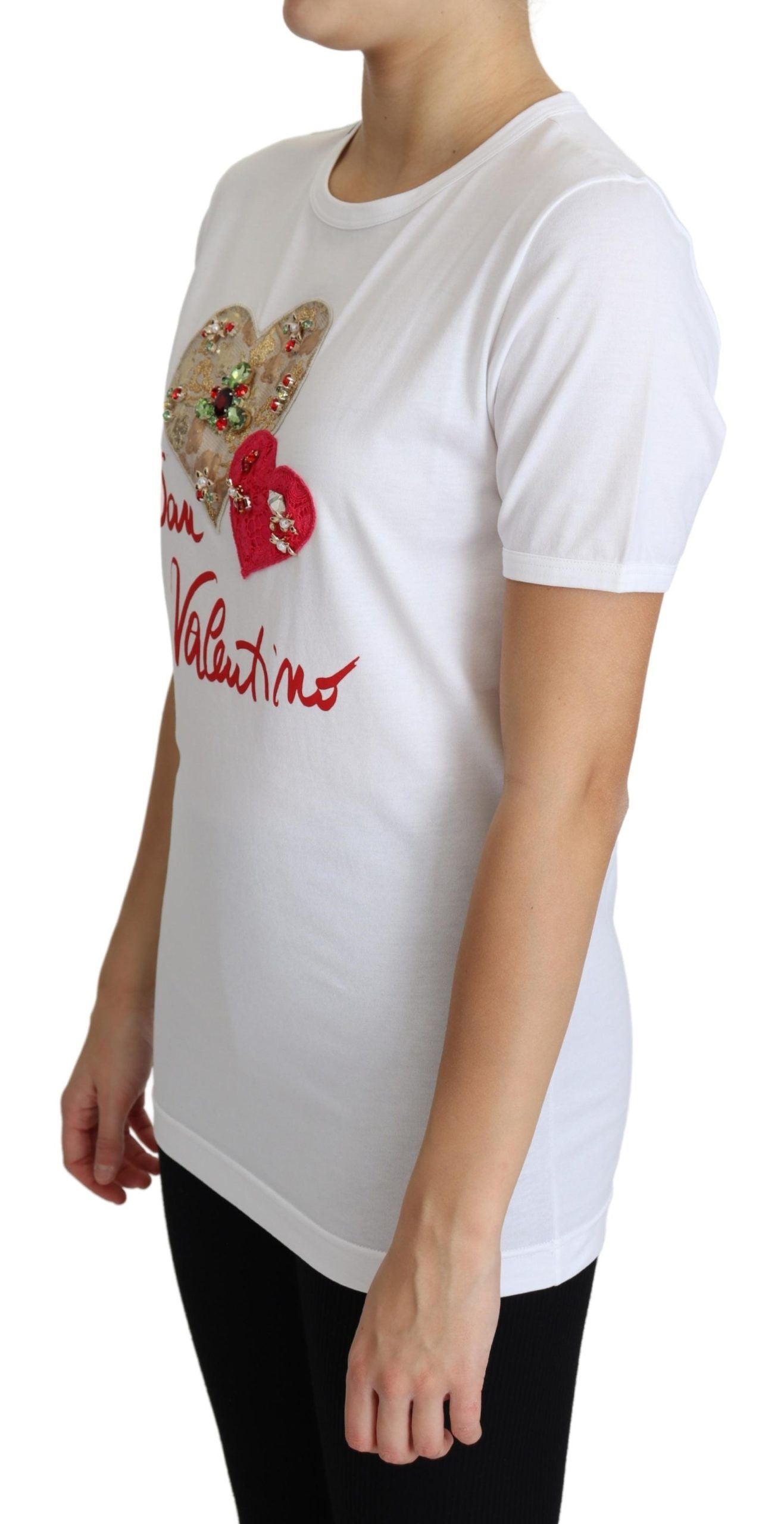 Dolce & Gabbana White San Valentino Heart Crystals T-shirt Top by Dolce & Gabbana