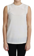 Dolce & Gabbana White Blouse Silk Lace Trimmed Sleeveless Top by Dolce & Gabbana