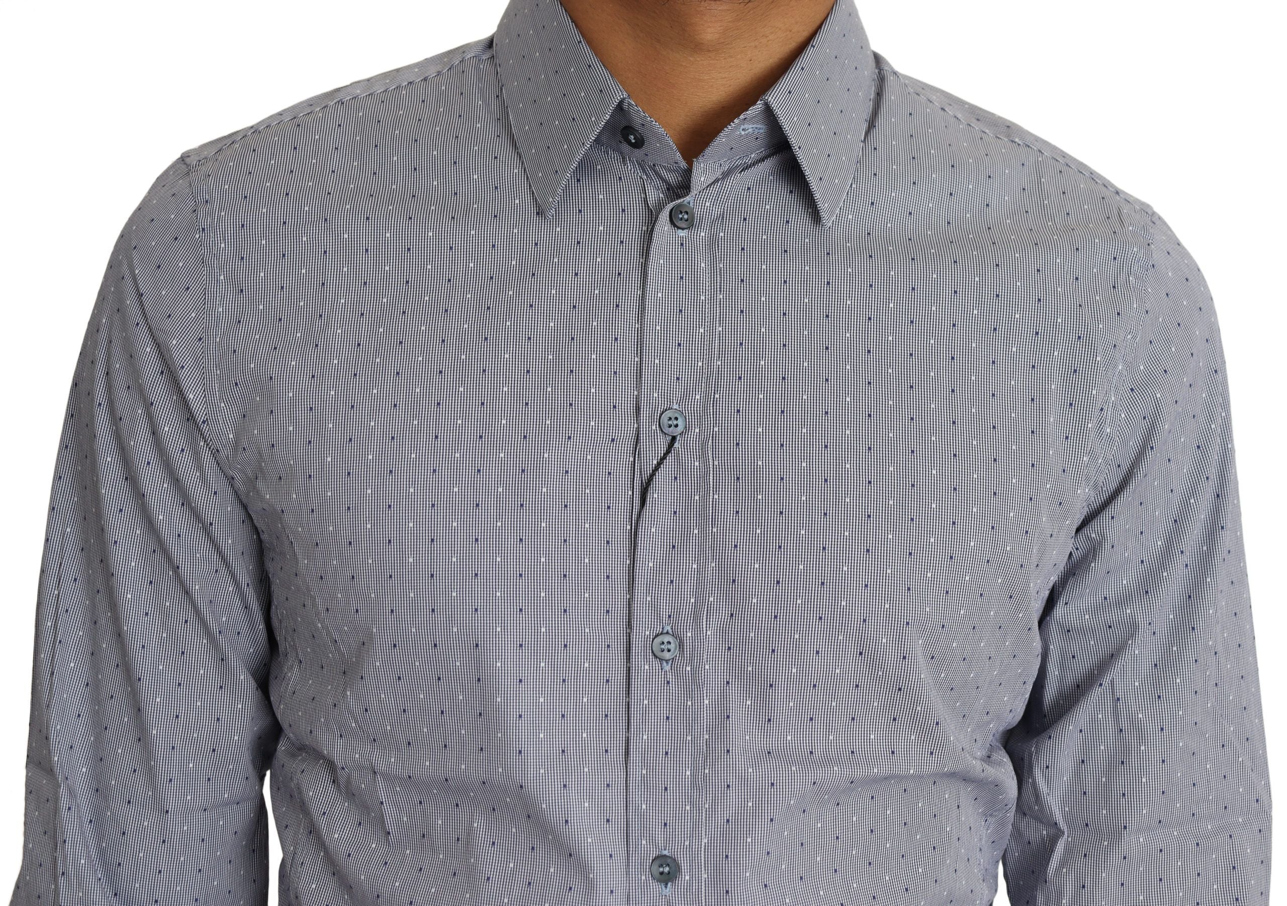 Dolce & Gabbana Gray Dotted Semi Fitted Formal SICILIA Shirt by Dolce & Gabbana