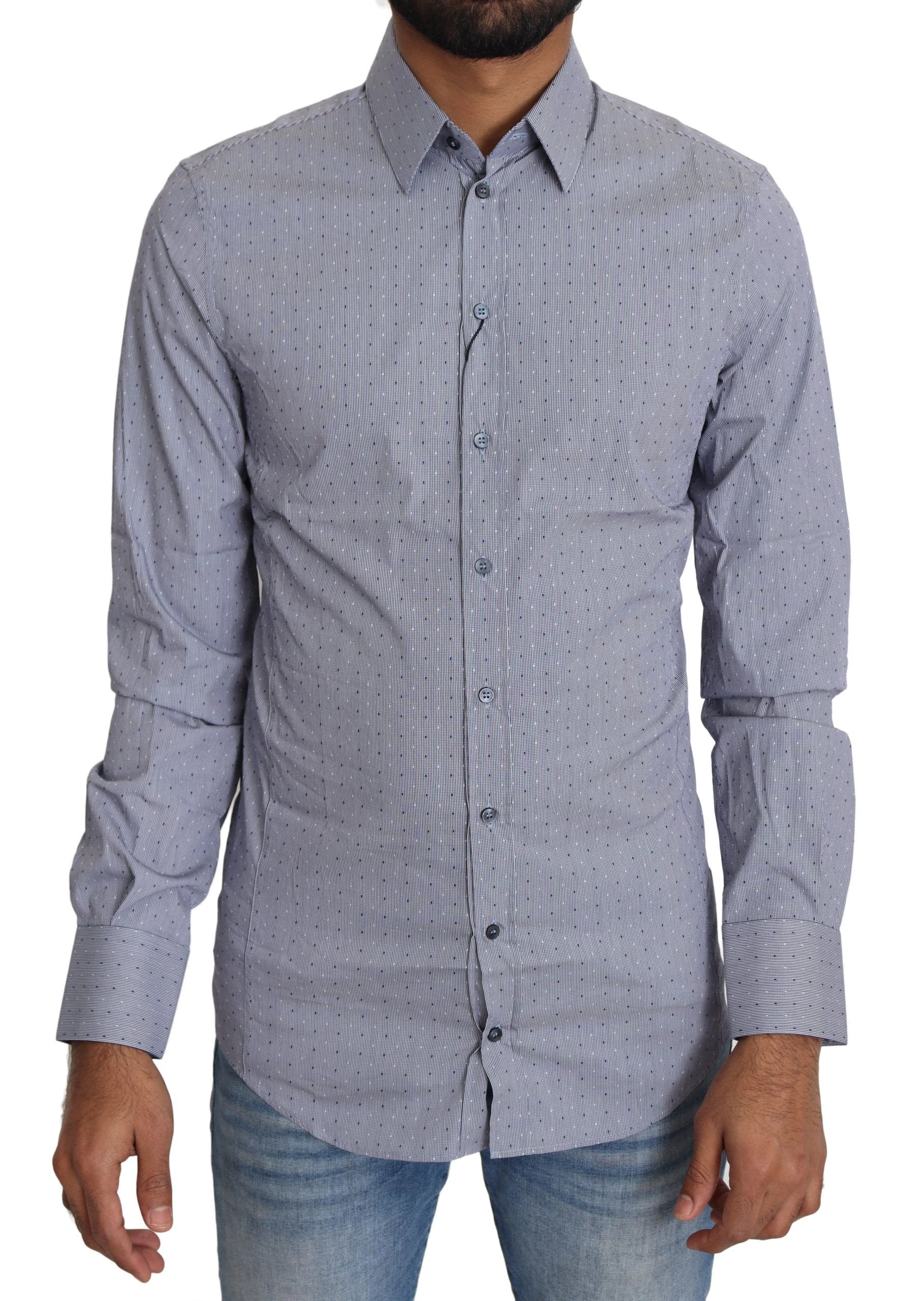 Dolce & Gabbana Gray Dotted Semi Fitted Formal SICILIA Shirt by Dolce & Gabbana