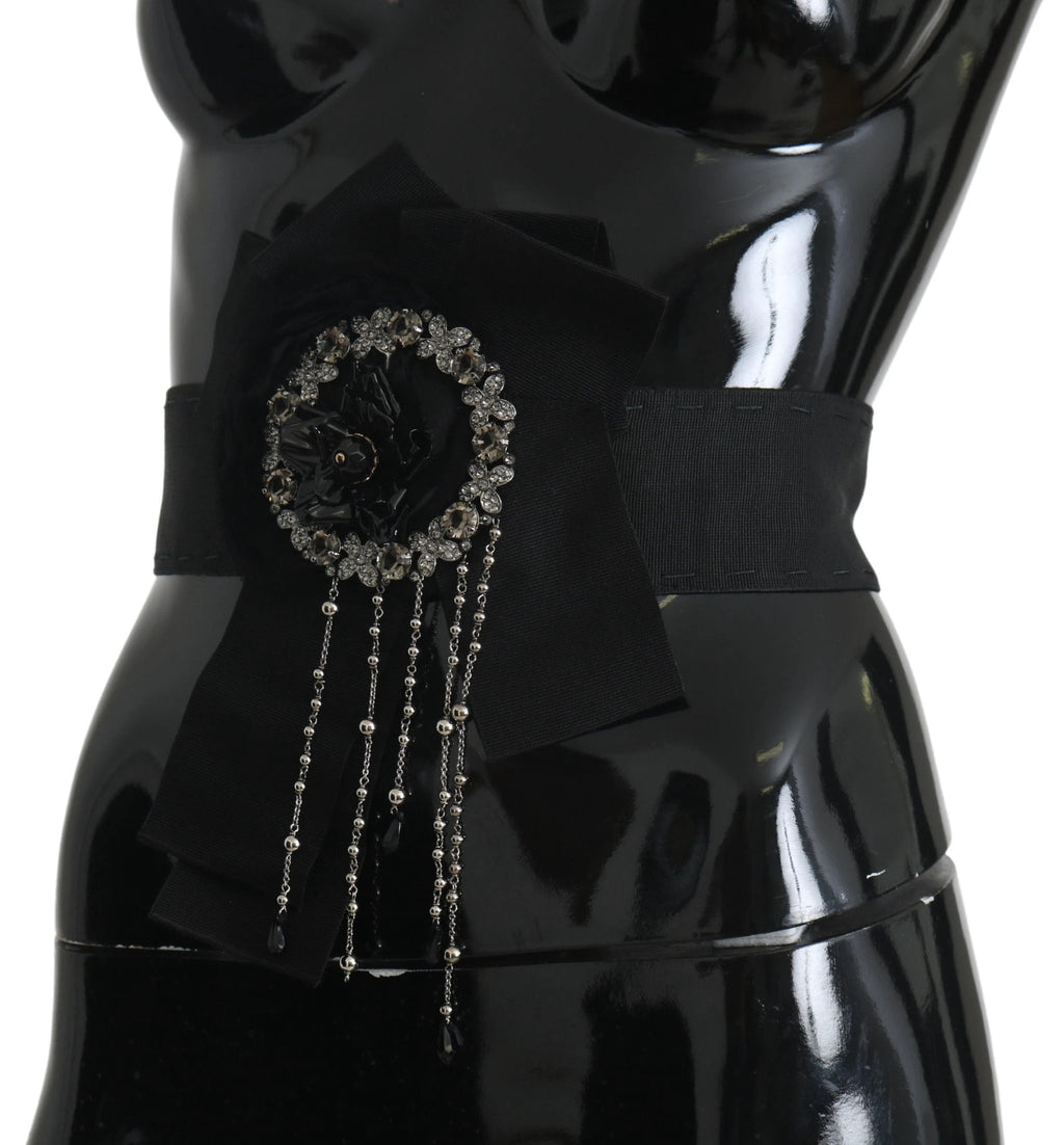 Dolce & Gabbana Black Crystal Brooch Wide Wai SATORIA Belt by Dolce & Gabbana