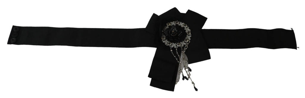 Dolce & Gabbana Black Crystal Brooch Wide Wai SATORIA Belt by Dolce & Gabbana