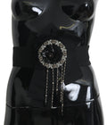 Dolce & Gabbana Black Crystal Brooch Wide Wai SATORIA Belt by Dolce & Gabbana