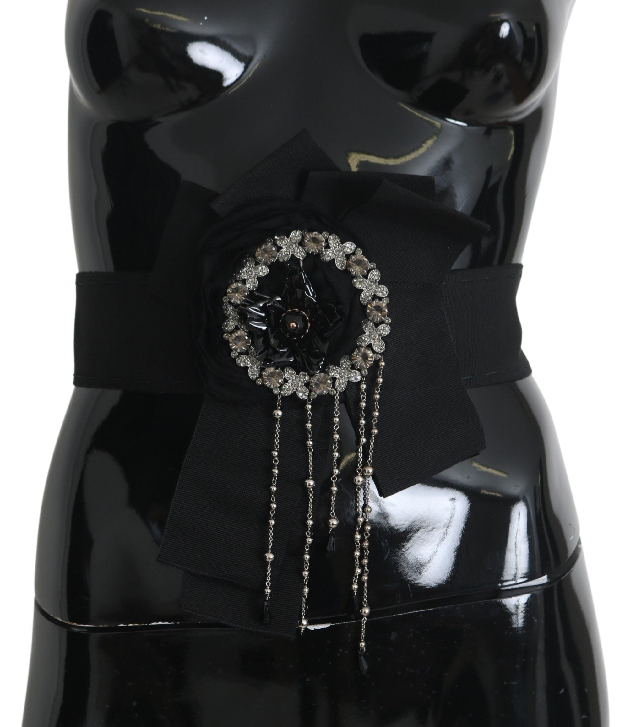 Dolce & Gabbana Black Crystal Brooch Wide Wai SATORIA Belt by Dolce & Gabbana