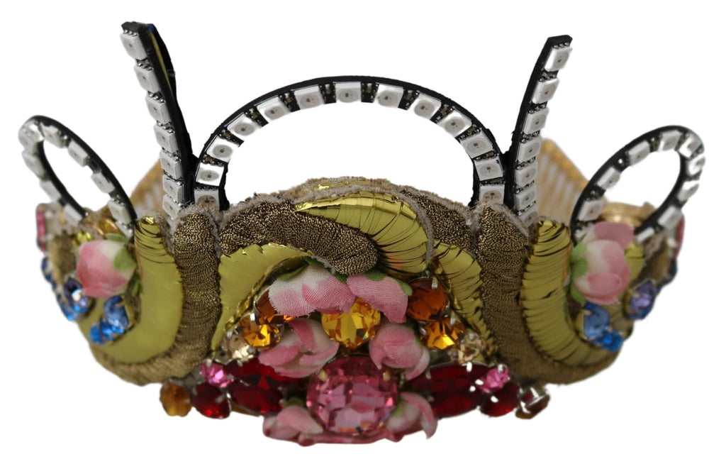Dolce & Gabbana Gold Brass Floral Crystals LED Lights Crown Tiara Diadem by Dolce & Gabbana