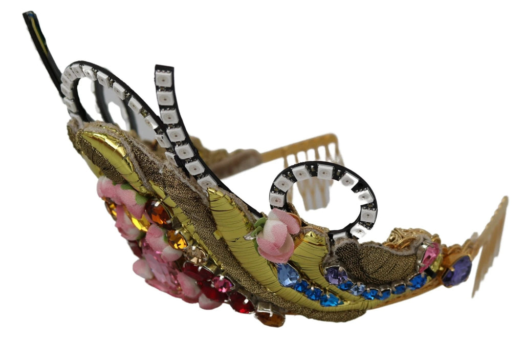 Dolce & Gabbana Gold Brass Floral Crystals LED Lights Crown Tiara Diadem by Dolce & Gabbana