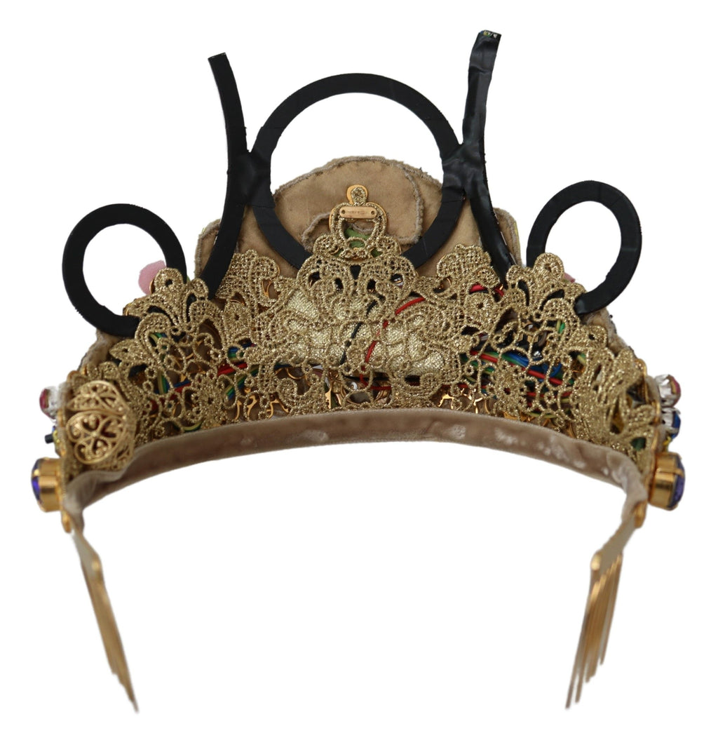 Dolce & Gabbana Gold Brass Floral Crystals LED Lights Crown Tiara Diadem by Dolce & Gabbana
