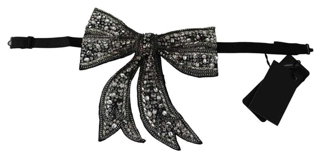 Dolce & Gabbana Silver Tone 100% Silk Crystal Embellished Women Bowtie by Dolce & Gabbana