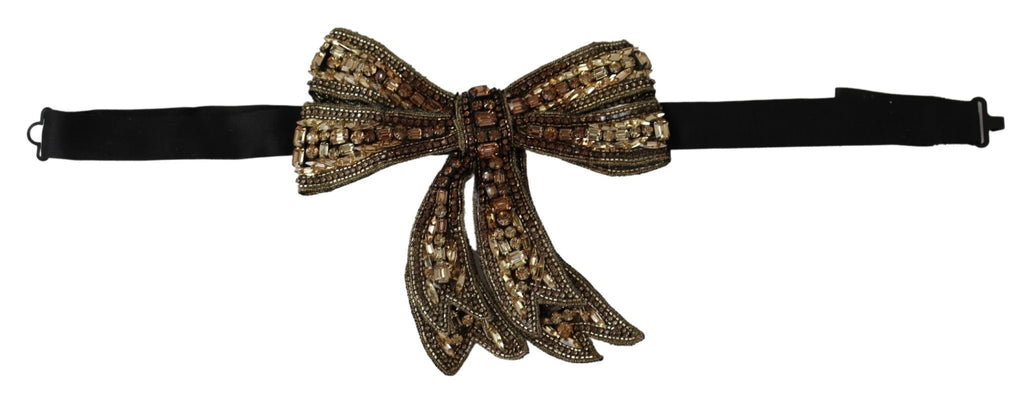 Dolce & Gabbana Gold Tone Silk Rhinestone Embellished Women Bowtie by Dolce & Gabbana