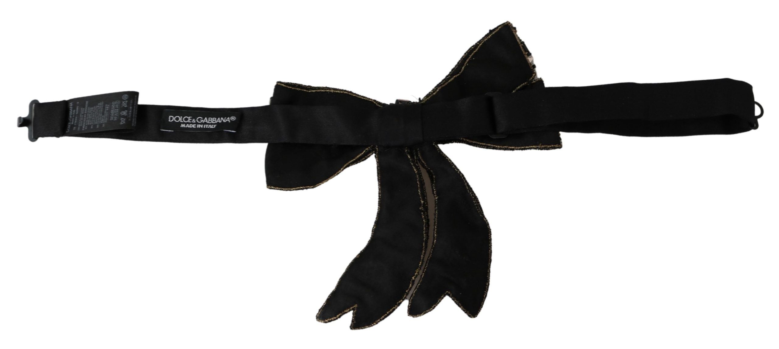 Dolce & Gabbana Gold Tone Silk Rhinestone Embellished Women Bowtie by Dolce & Gabbana