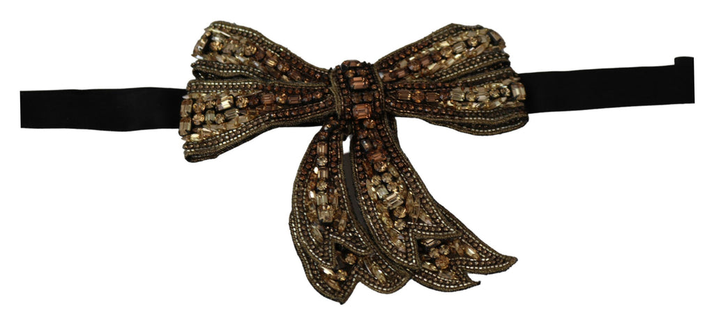 Dolce & Gabbana Gold Tone Silk Rhinestone Embellished Women Bowtie by Dolce & Gabbana