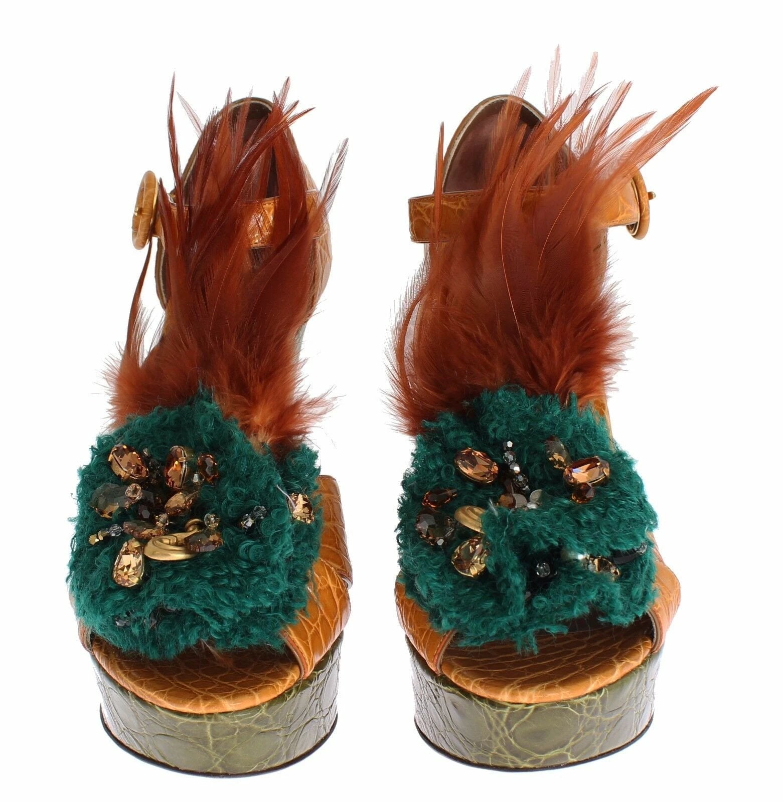 Dolce & Gabbana Orange Leather Crystal Platform Sandal Shoes by Dolce & Gabbana