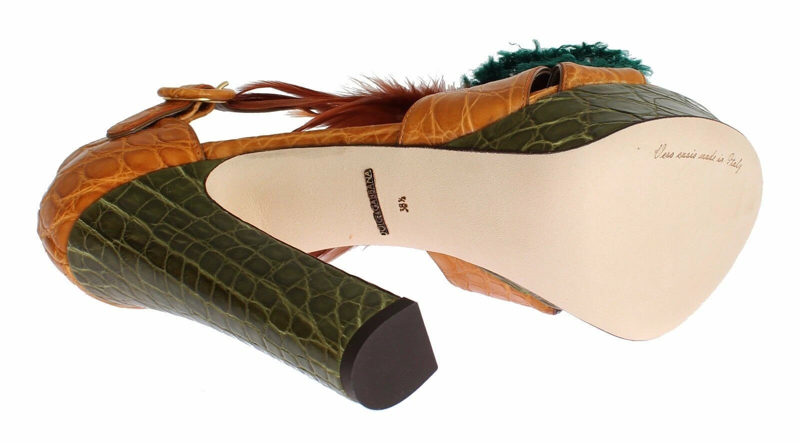 Dolce & Gabbana Orange Leather Crystal Platform Sandal Shoes by Dolce & Gabbana