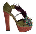 Dolce & Gabbana Green Leather Crystal Platform Sandal Shoes by Dolce & Gabbana