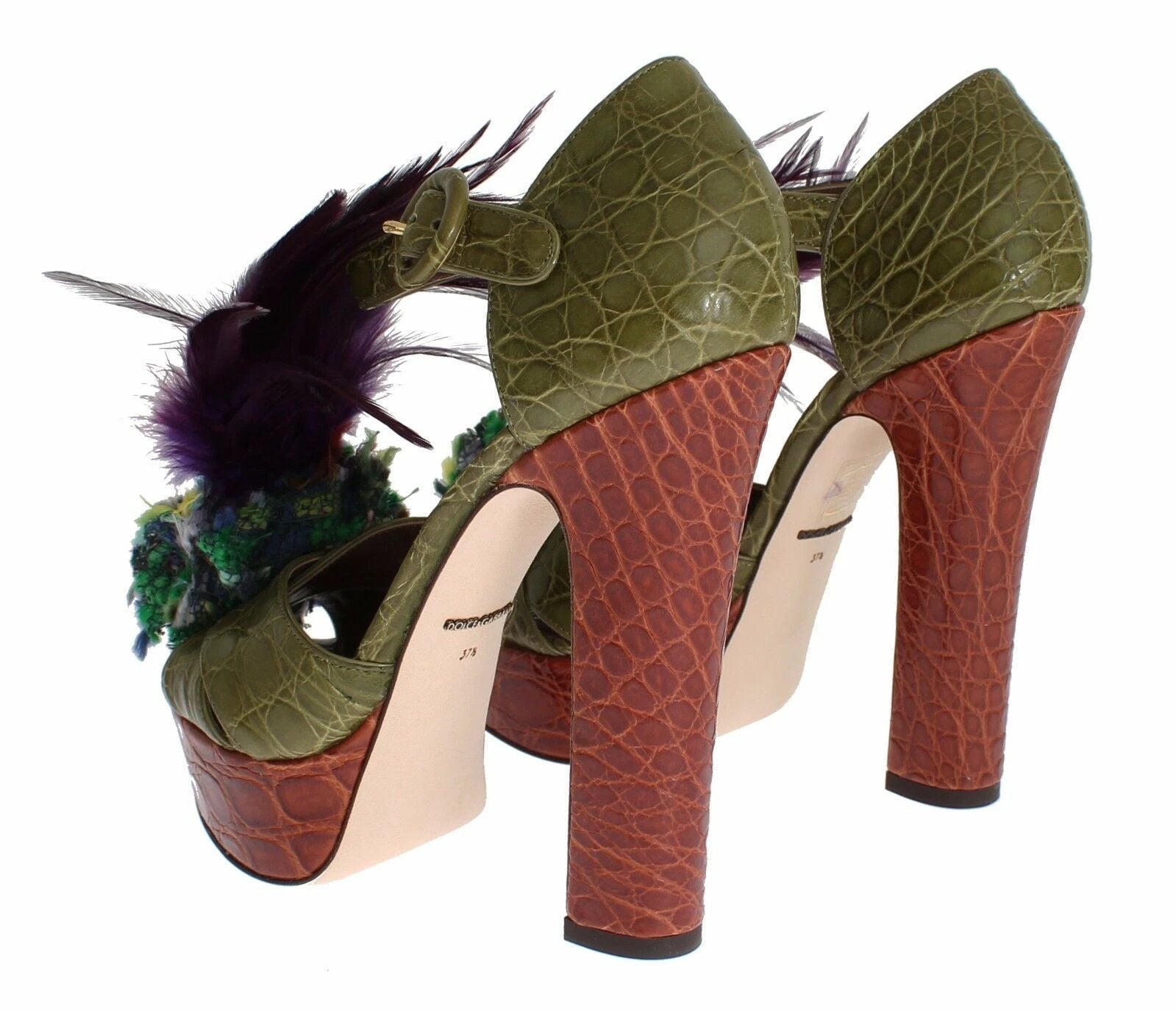 Dolce & Gabbana Green Leather Crystal Platform Sandal Shoes by Dolce & Gabbana