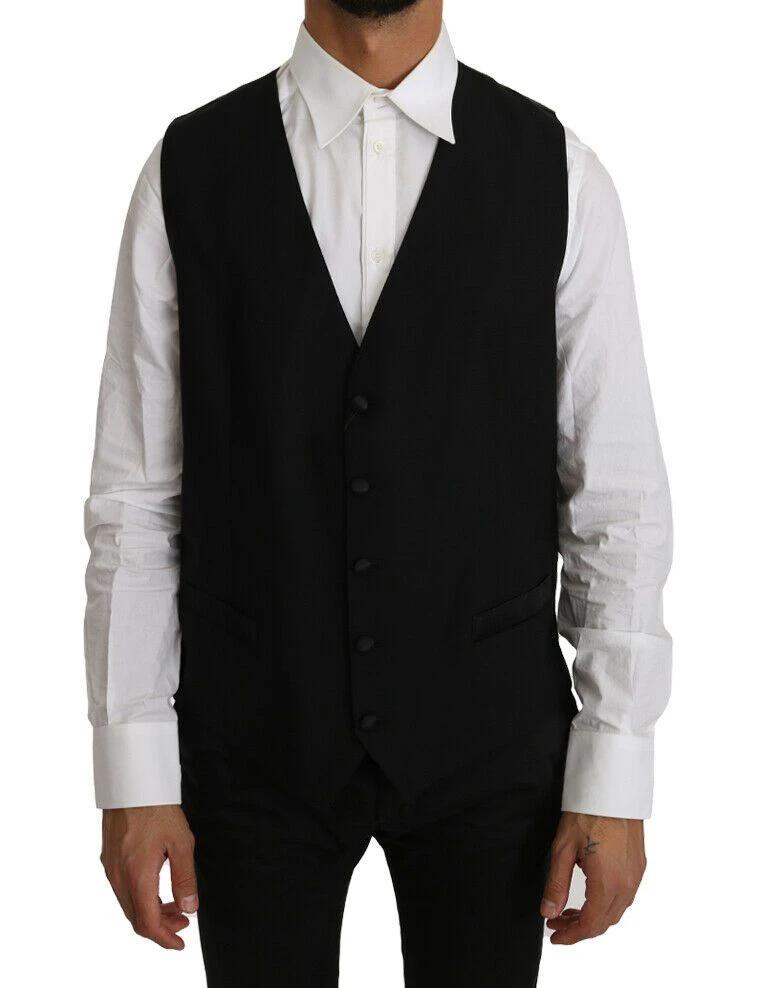 Dolce & Gabbana Black Solid Wool Silk Vest by Dolce & Gabbana