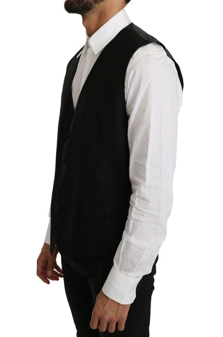 Dolce & Gabbana Black Solid Wool Silk Vest by Dolce & Gabbana