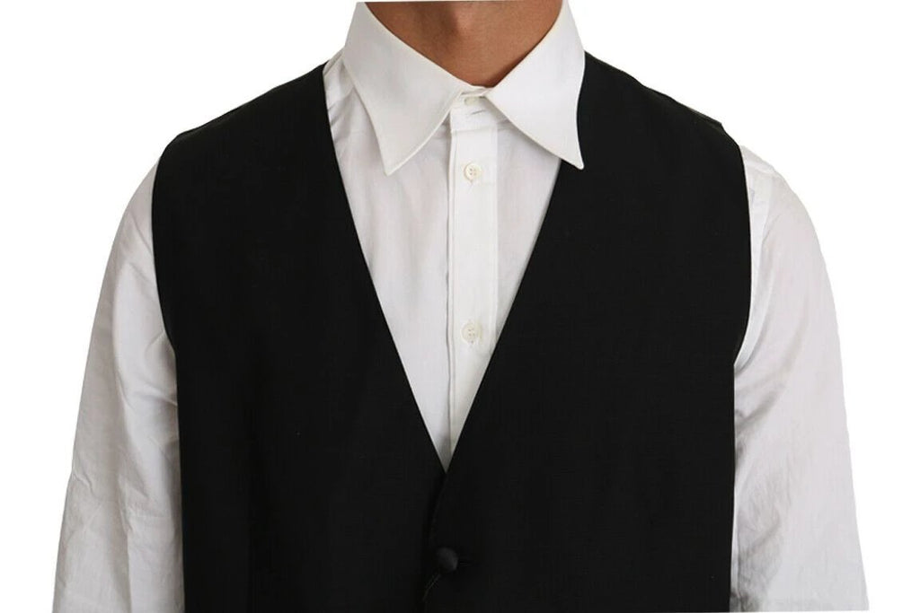 Dolce & Gabbana Black Solid Wool Silk Vest by Dolce & Gabbana
