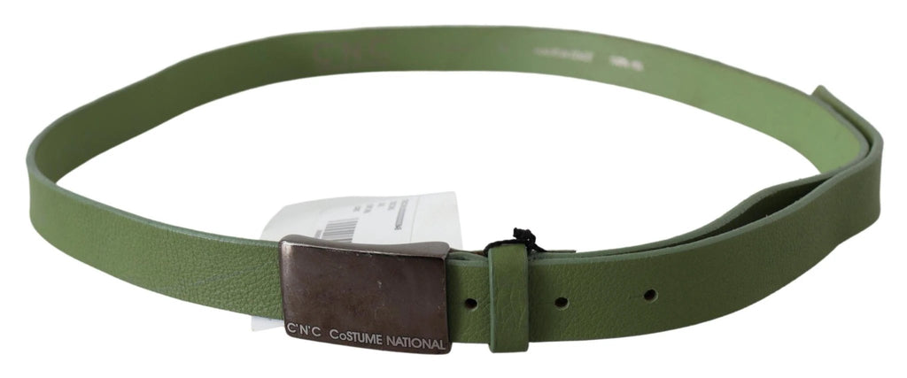 Costume National Green Leather Silver Buckle Waist Men Belt by Costume National