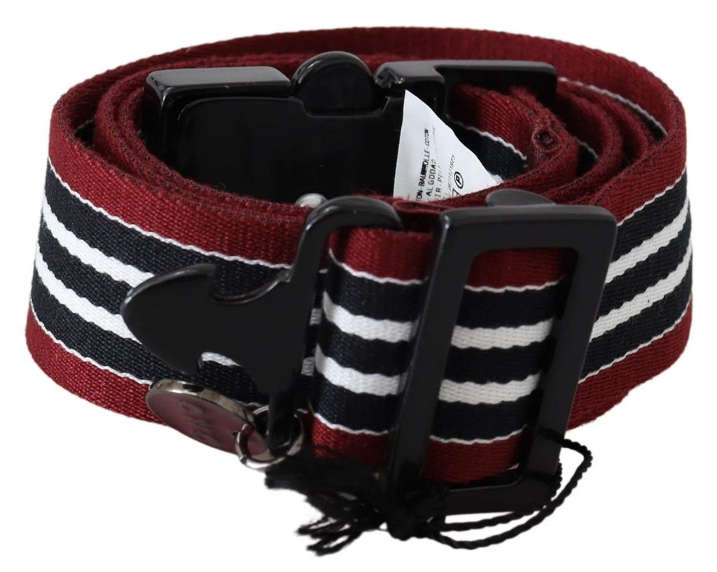 Costume National Maroon Black Stripe Silver Black Buckle Belt by Costume National