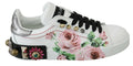 Dolce & Gabbana White Leather Crystal Roses Floral Sneakers Shoes by Dolce & Gabbana