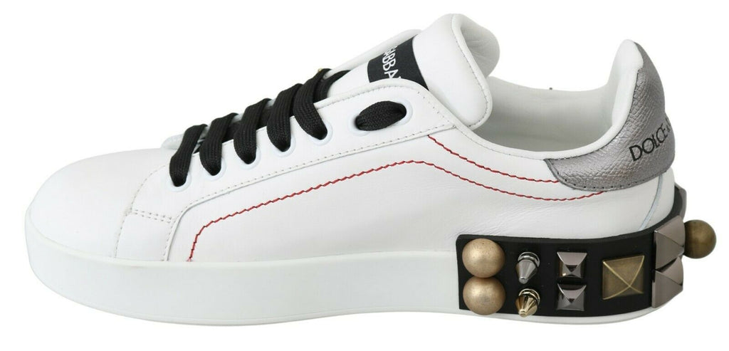 Dolce & Gabbana White Leather Crystal Roses Floral Sneakers Shoes by Dolce & Gabbana