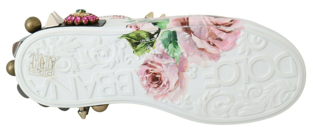 Dolce & Gabbana White Leather Crystal Roses Floral Sneakers Shoes by Dolce & Gabbana