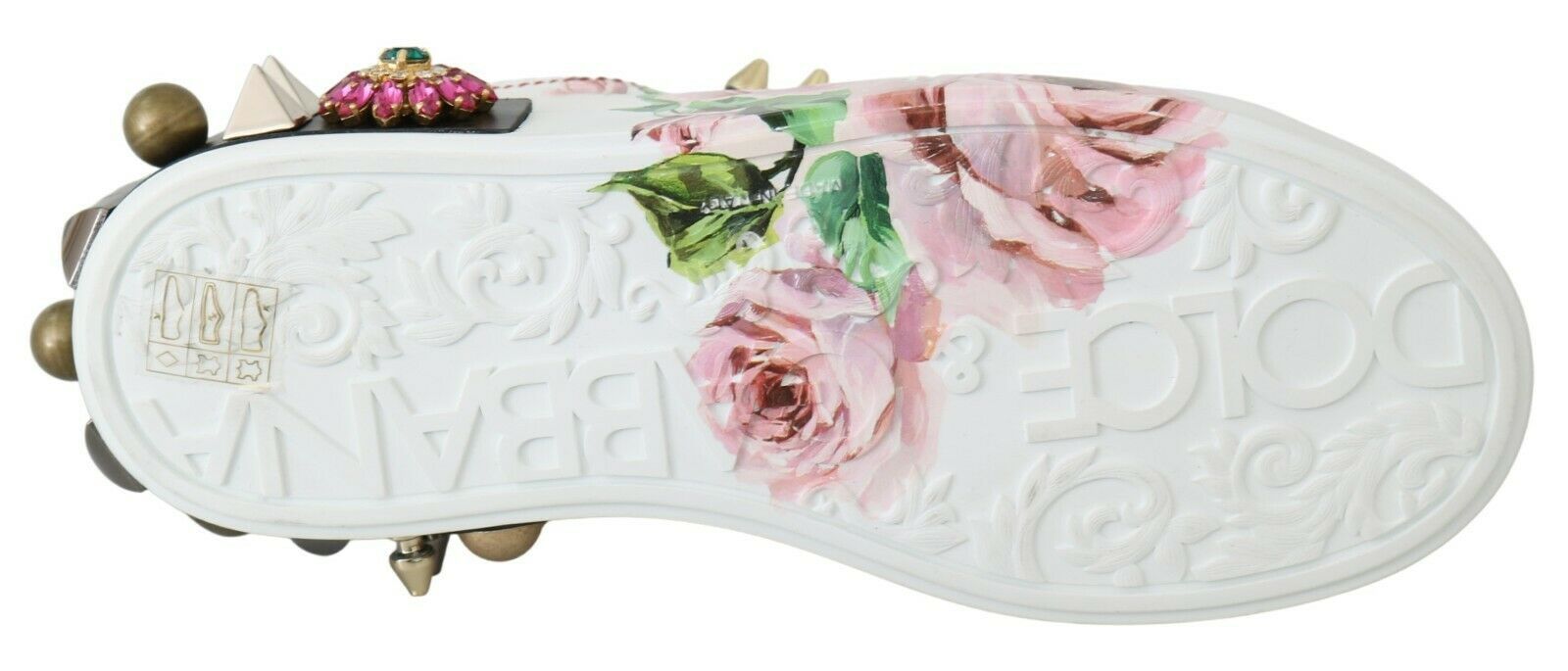 Dolce & Gabbana White Leather Crystal Roses Floral Sneakers Shoes by Dolce & Gabbana