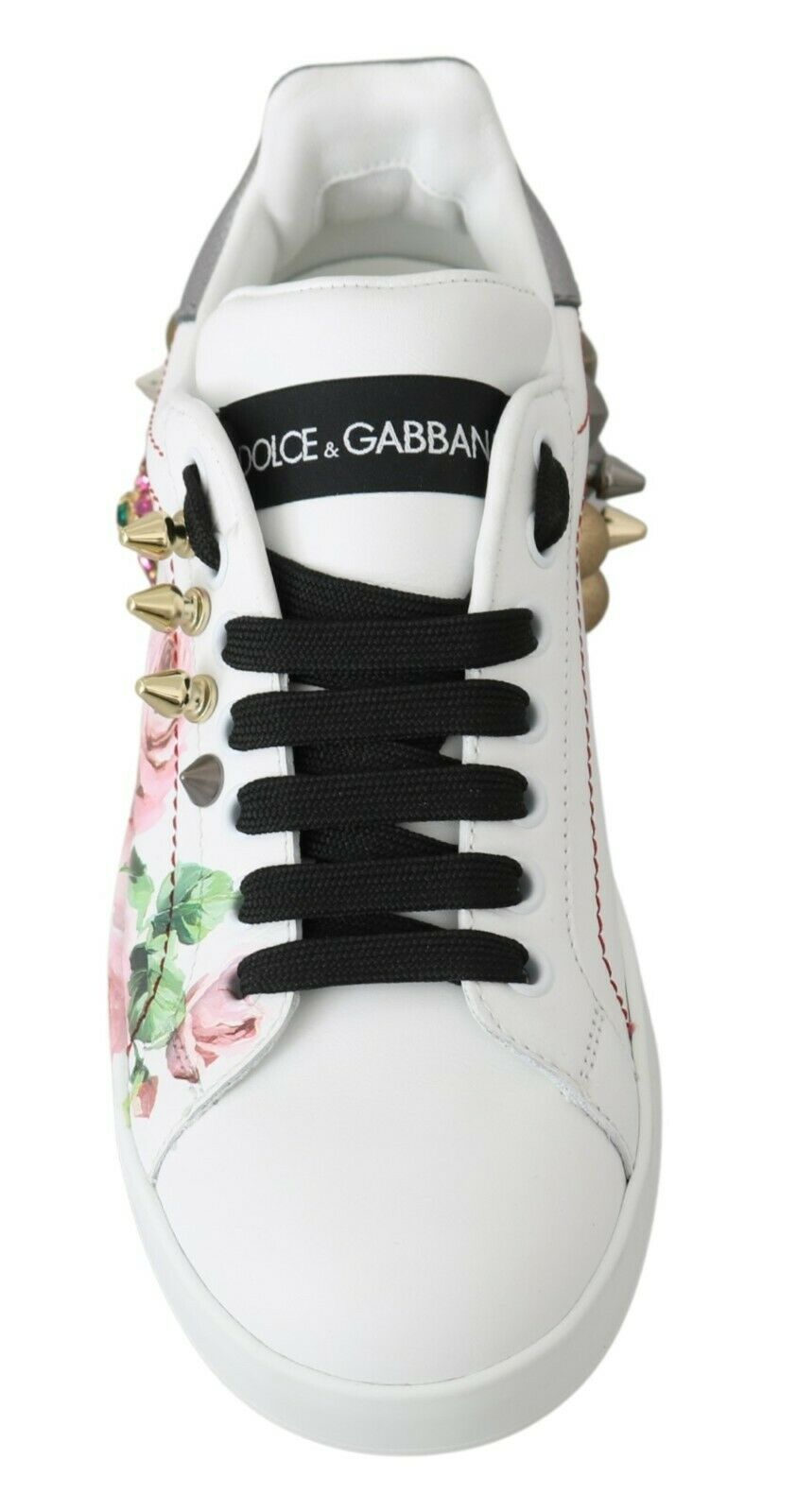 Dolce & Gabbana White Leather Crystal Roses Floral Sneakers Shoes by Dolce & Gabbana